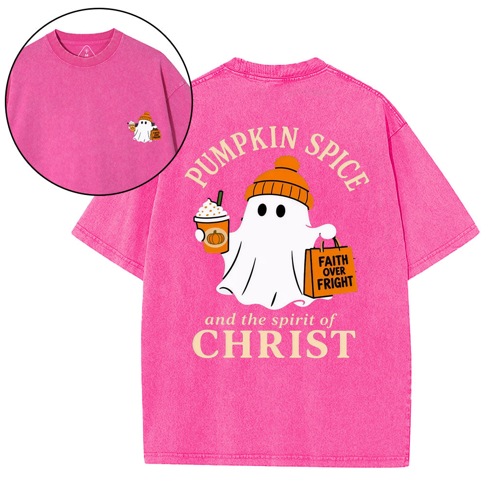 Pumpkin Spice And The Spirit Of Christ Christian Washed T-Shirt