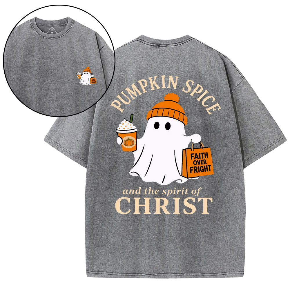 Pumpkin Spice And The Spirit Of Christ Christian Washed T-Shirt