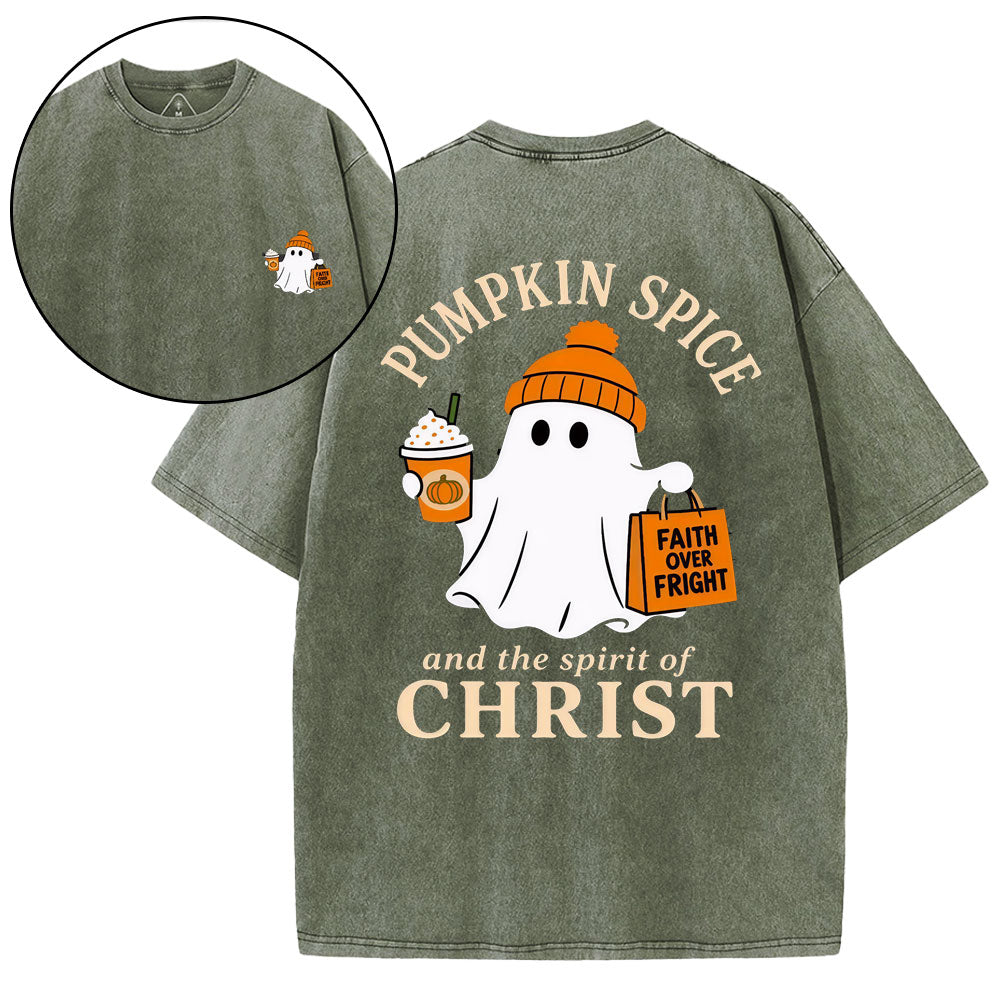 Pumpkin Spice And The Spirit Of Christ Christian Washed T-Shirt