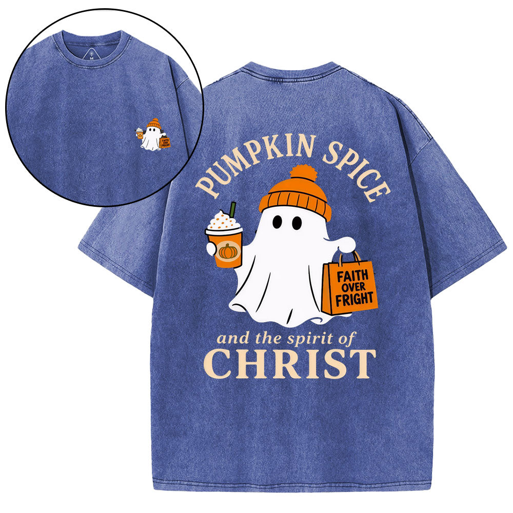 Pumpkin Spice And The Spirit Of Christ Christian Washed T-Shirt