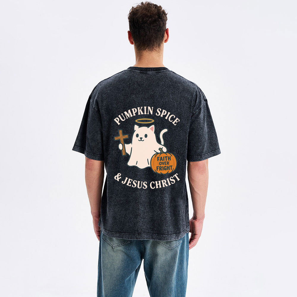 Pumpkin Spice & Jesus Christ Christian Washed T-Shirt
