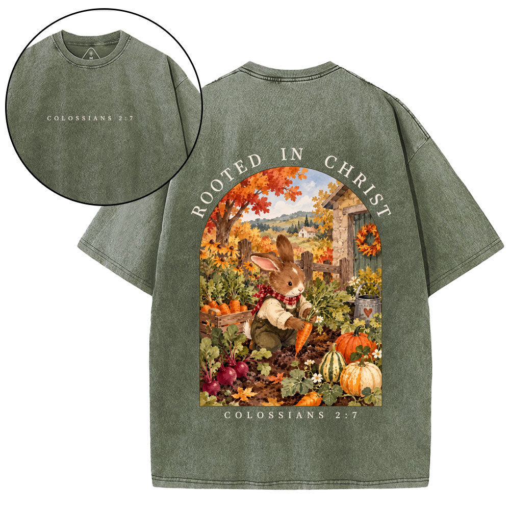 Rooted In Christ Christian Washed T-Shirt