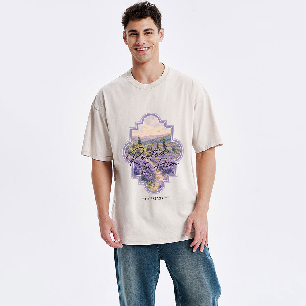 Rooted In Him Christian Washed T-Shirt