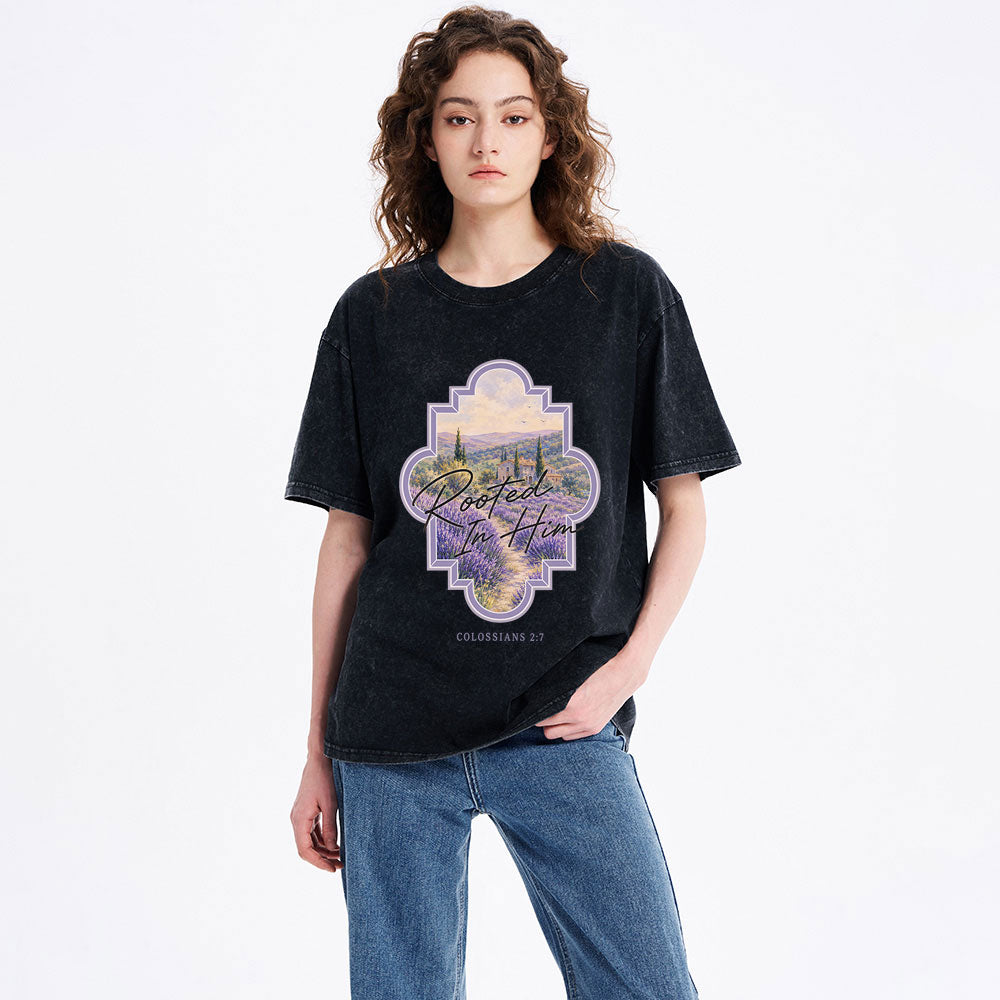 Rooted In Him Christian Washed T-Shirt