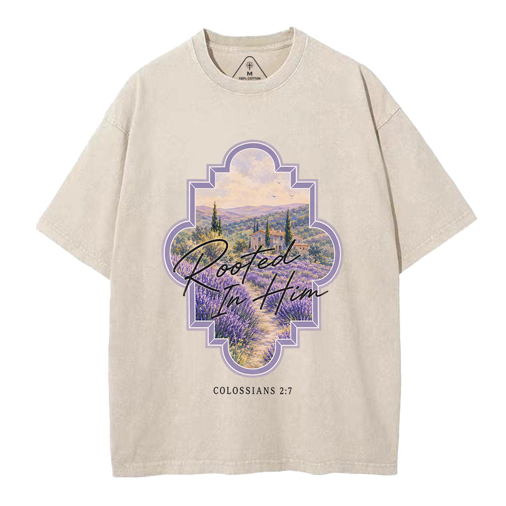 Rooted In Him Christian Washed T-Shirt