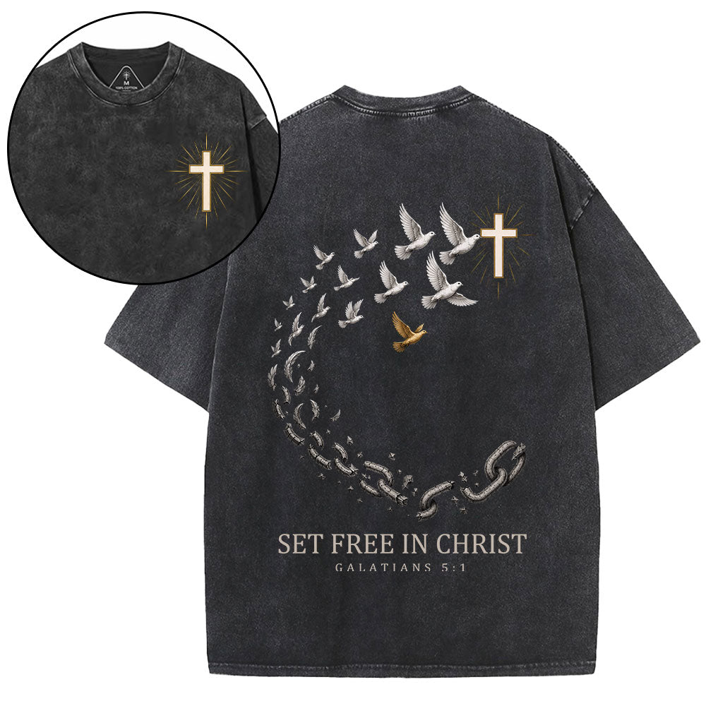 Set Free In Christ Christian Washed T-Shirt