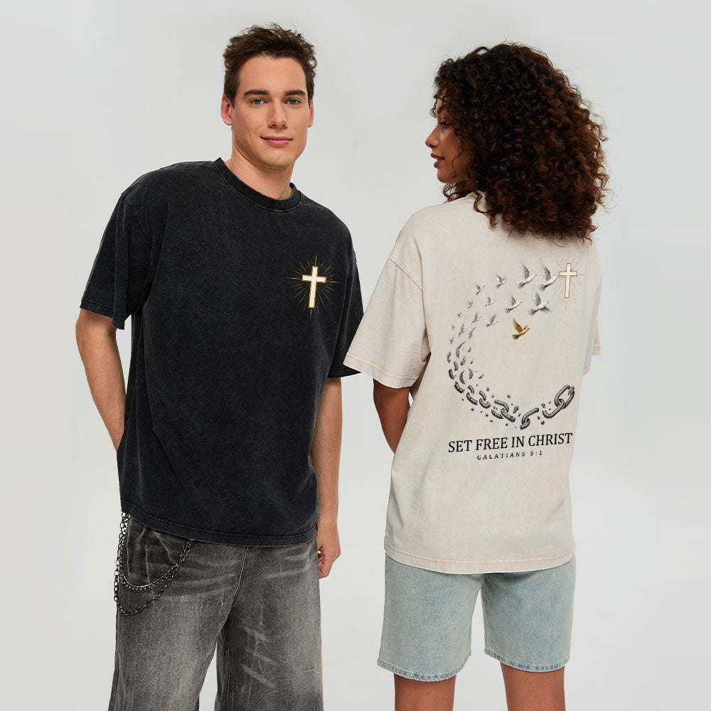 Set Free In Christ Christian Washed T-Shirt