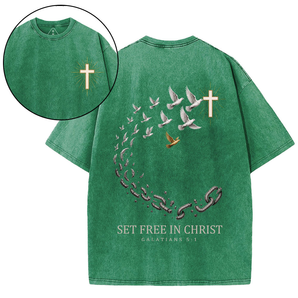 Set Free In Christ Christian Washed T-Shirt