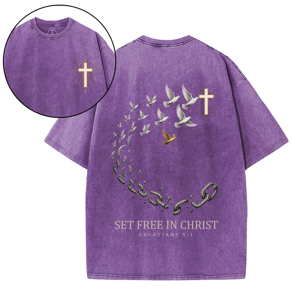 Set Free In Christ Christian Washed T-Shirt