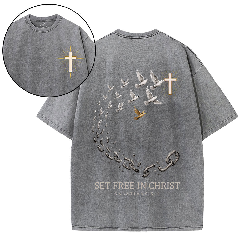 Set Free In Christ Christian Washed T-Shirt