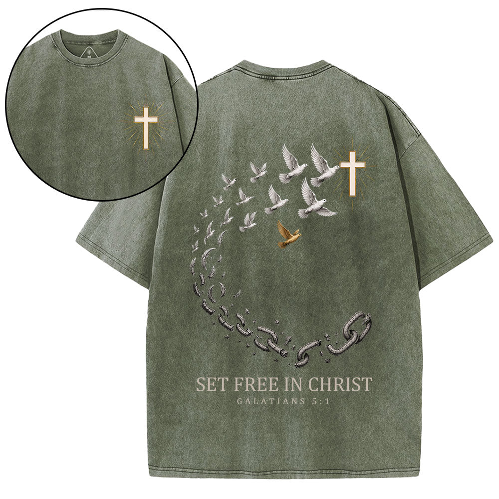 Set Free In Christ Christian Washed T-Shirt