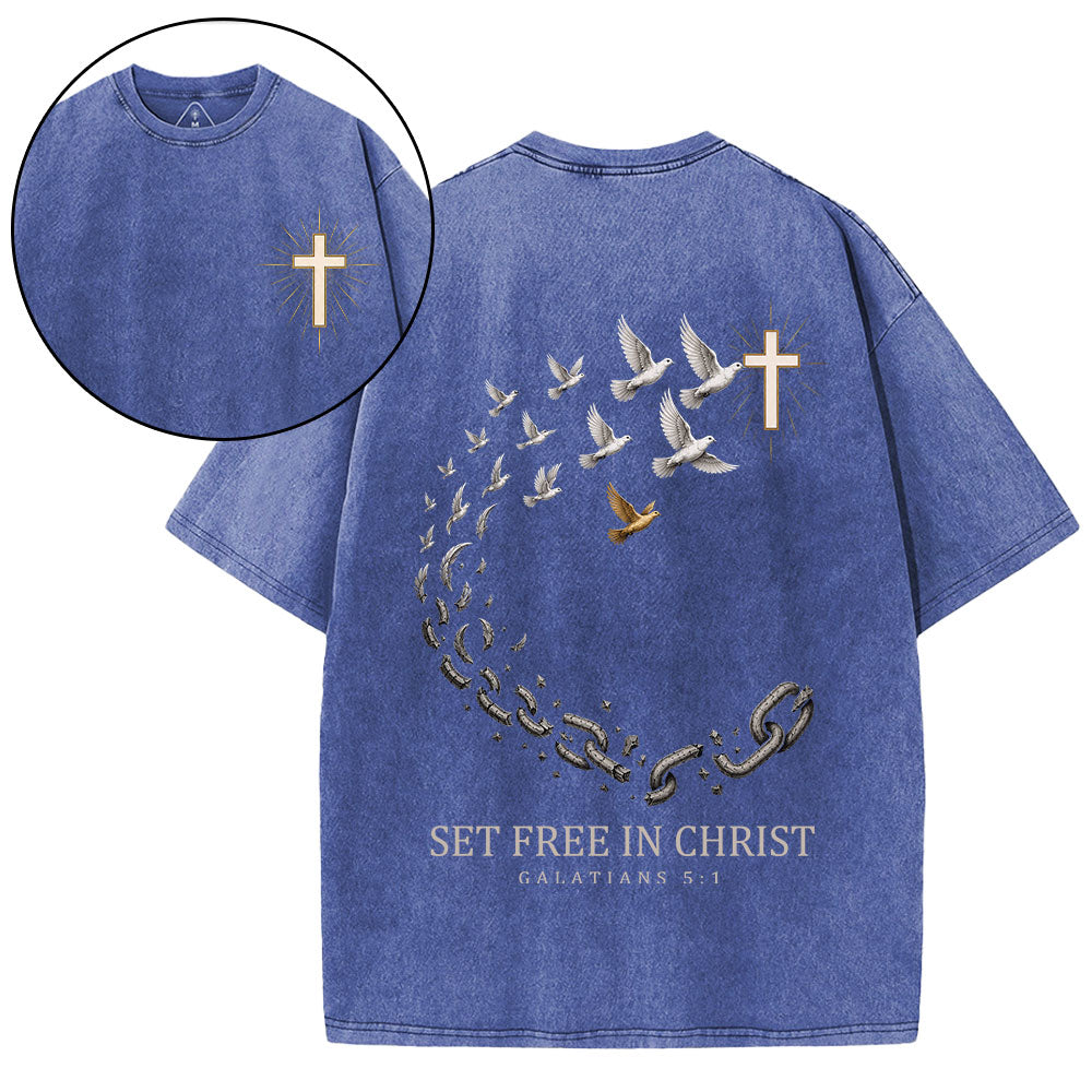 Set Free In Christ Christian Washed T-Shirt