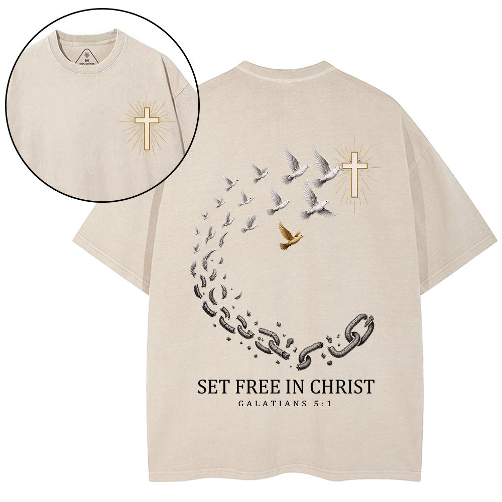 Set Free In Christ Christian Washed T-Shirt