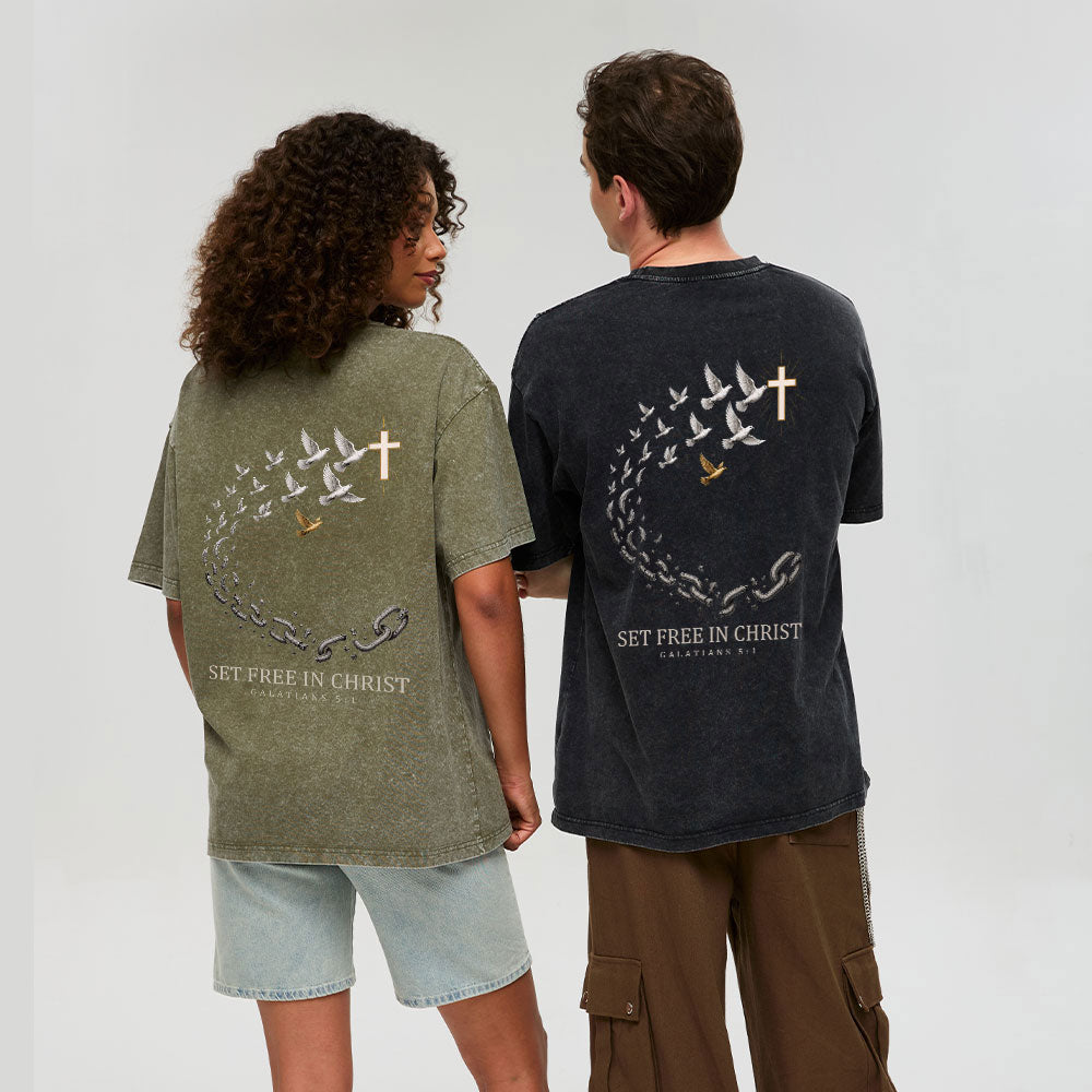 Set Free In Christ Christian Washed T-Shirt