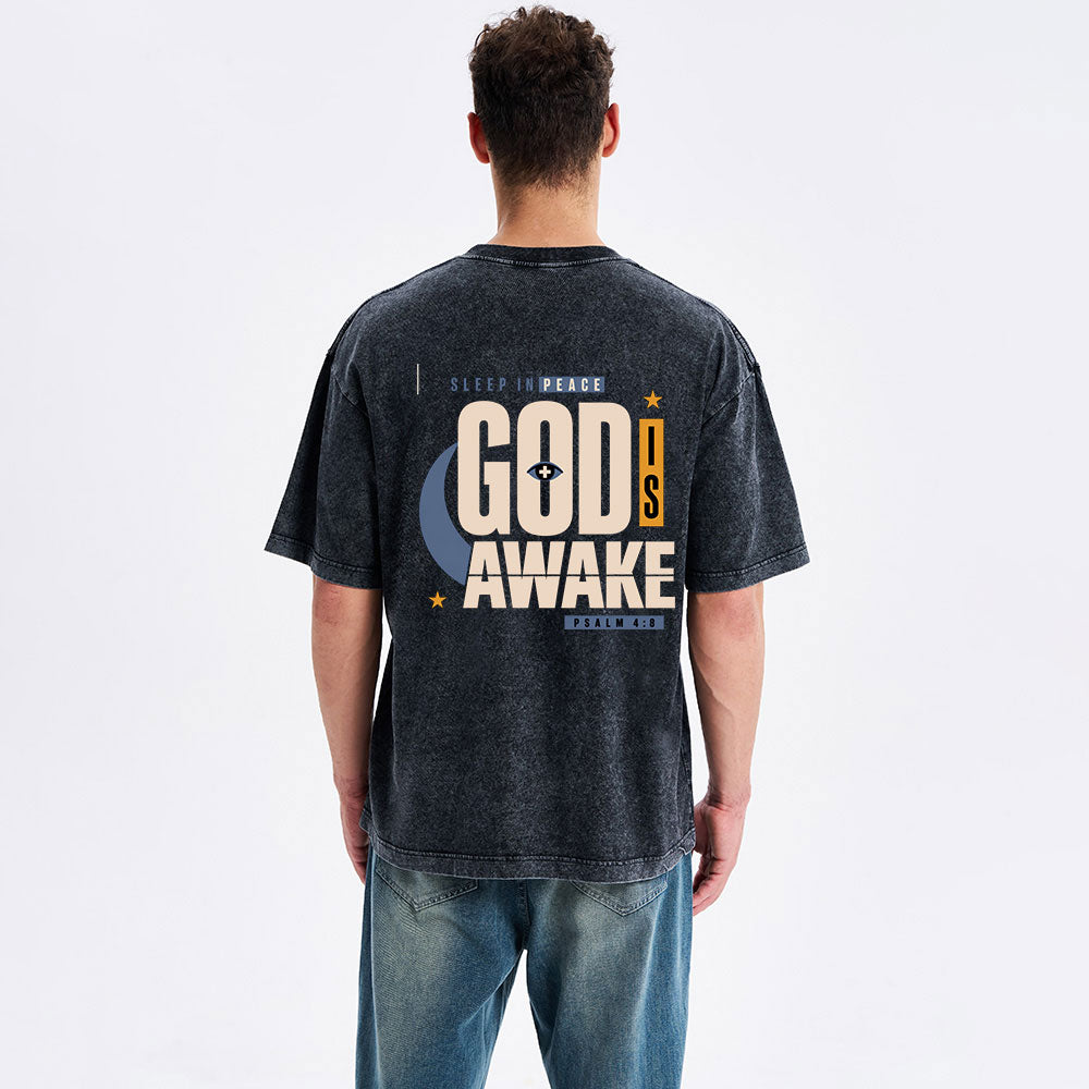 Sleep In Peace God Is Awake Christian Washed T-Shirt
