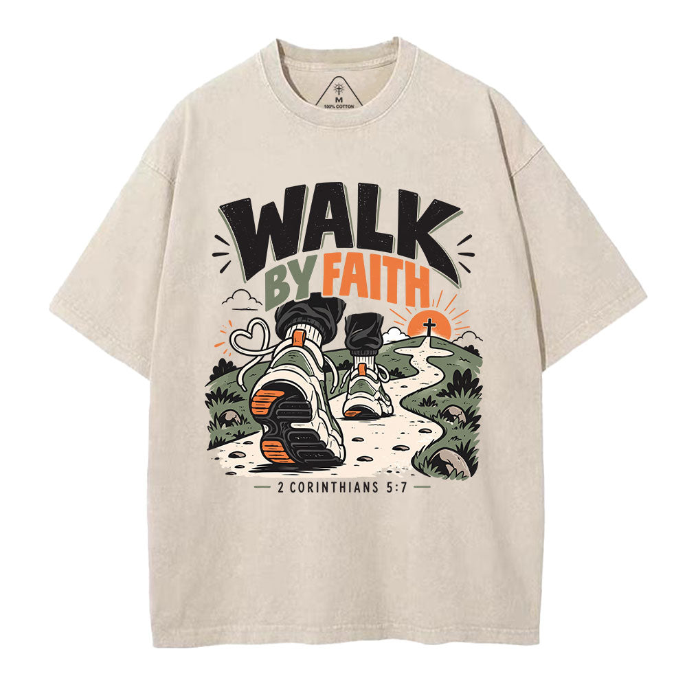 Walk By Faith Christian Washed T-Shirt