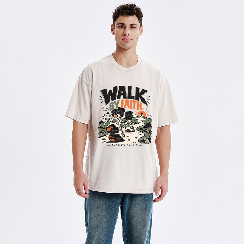 Walk By Faith Christian Washed T-Shirt