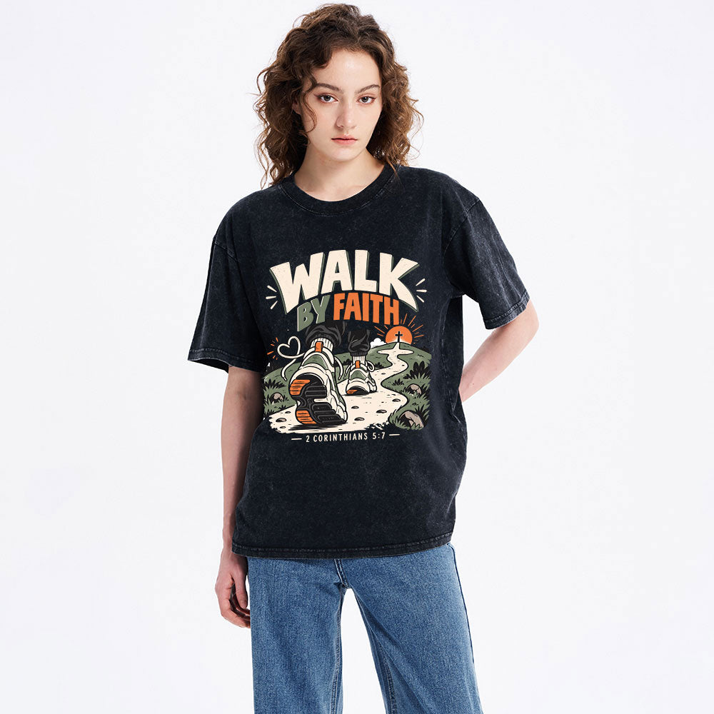 Walk By Faith Christian Washed T-Shirt