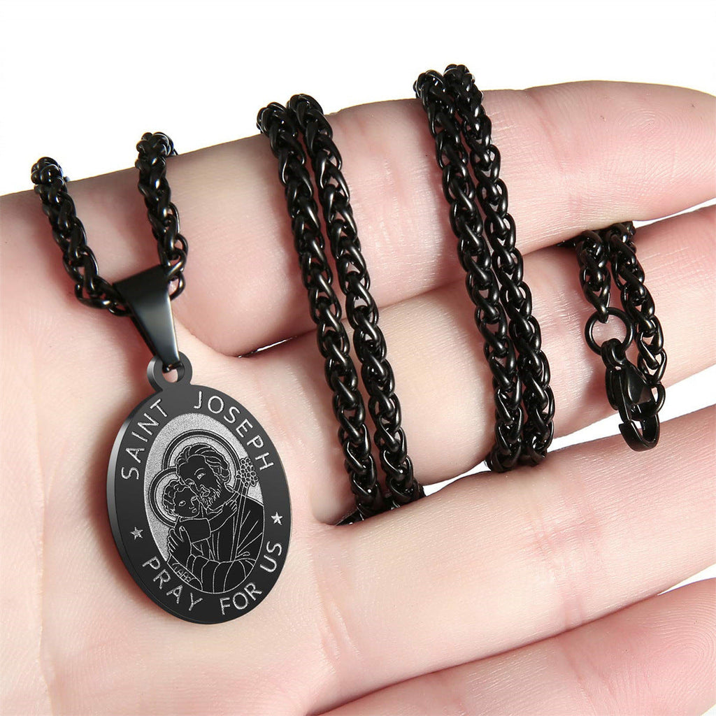 Unisex Stainless Steel Double-Sided Religious Saint Medal Pendant Necklace |   Vintage Virgin Mary & Saint Benedict Protection Amulet Jewelry