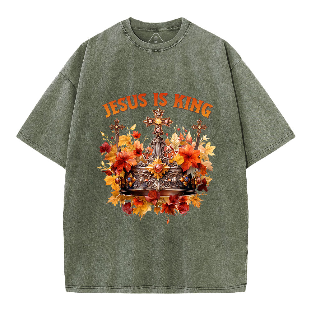 Jesus Is King Autumn Faith Christian Washed T-Shirt