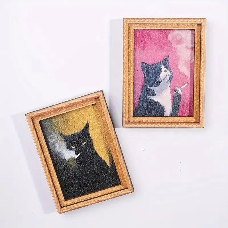 🔥Aimant de réfrigérateur chat drôle - Cadre d'art vintage