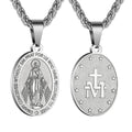 Unisex Stainless Steel Double-Sided Religious Saint Medal Pendant Necklace |   Vintage Virgin Mary & Saint Benedict Protection Amulet Jewelry