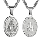 Unisex Stainless Steel Double-Sided Religious Saint Medal Pendant Necklace |   Vintage Virgin Mary & Saint Benedict Protection Amulet Jewelry