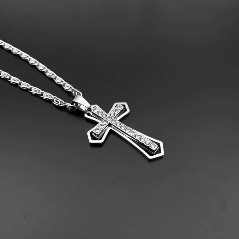 Men's Iced Out Crystal Cross Pendant Necklace | Stainless Steel Gold & Silver Plated Hip-Hop Cross Jewelry with Unique S-Chain