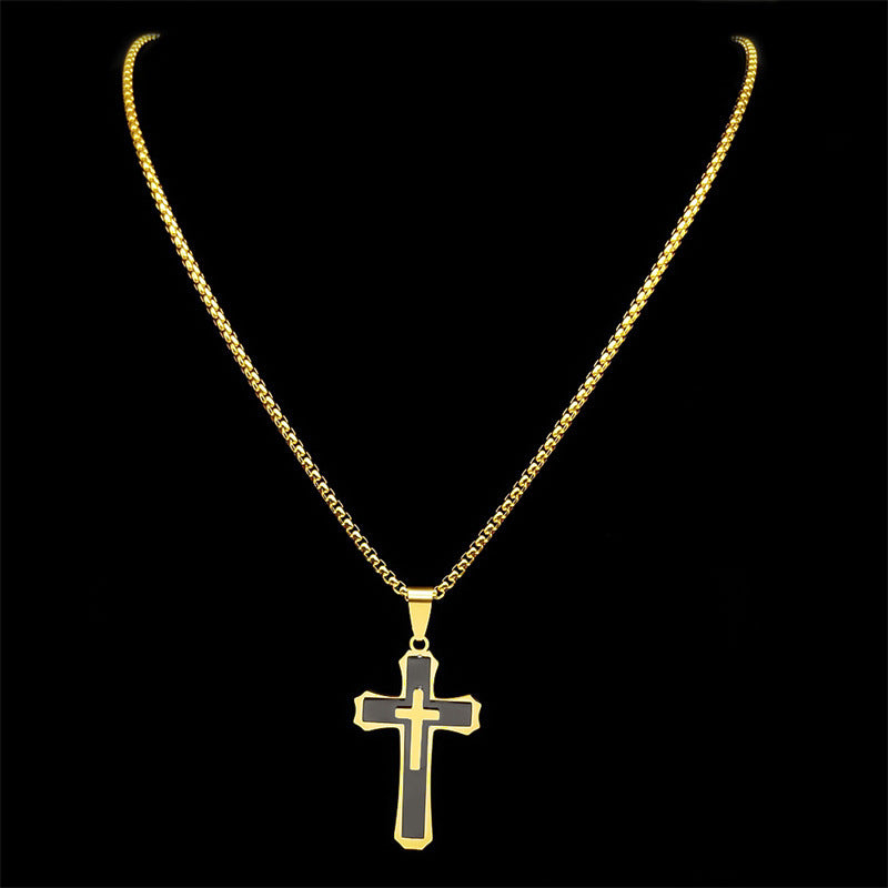 Men's 3-Layer Stainless Steel Cross Pendant Necklace | Modern Layered Hip-Hop Streetwear Jewelry with 24" Chain