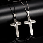 Men's 304 Stainless Steel Cross Pendant Necklace with Ring Accent | Engraved Lord's Prayer Christian Jewelry with Cable Chain