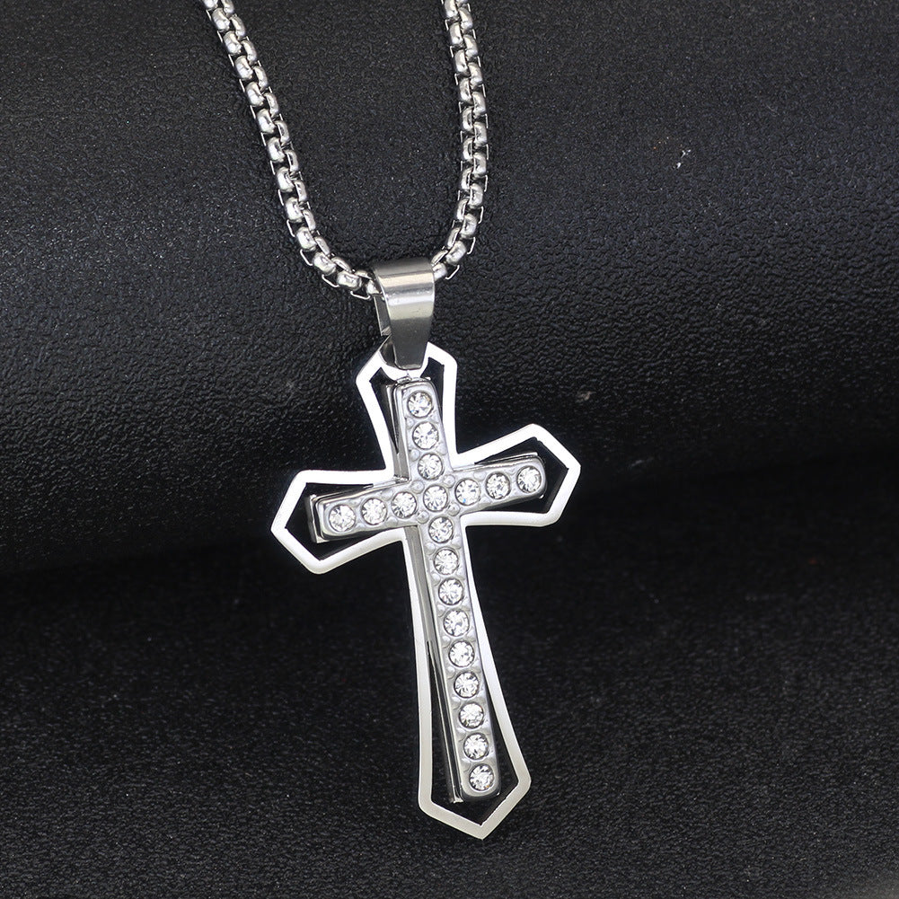 Men's Iced Out Crystal Cross Pendant Necklace | Stainless Steel Gold & Silver Plated Hip-Hop Cross Jewelry with Unique S-Chain