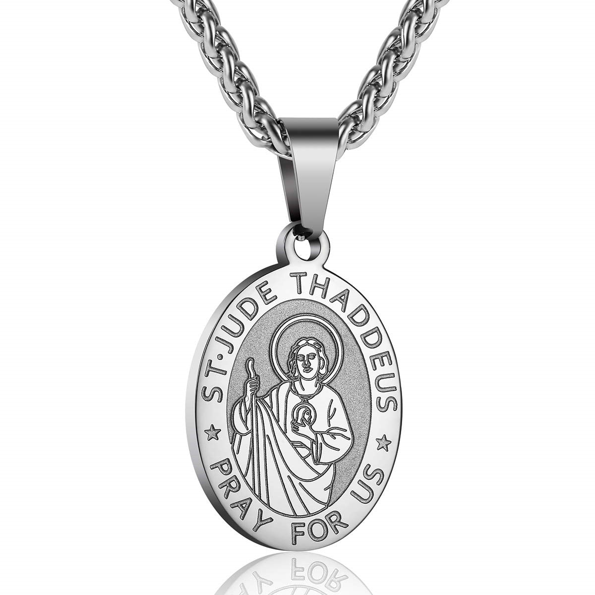 Unisex Stainless Steel Double-Sided Religious Saint Medal Pendant Necklace |   Vintage Virgin Mary & Saint Benedict Protection Amulet Jewelry