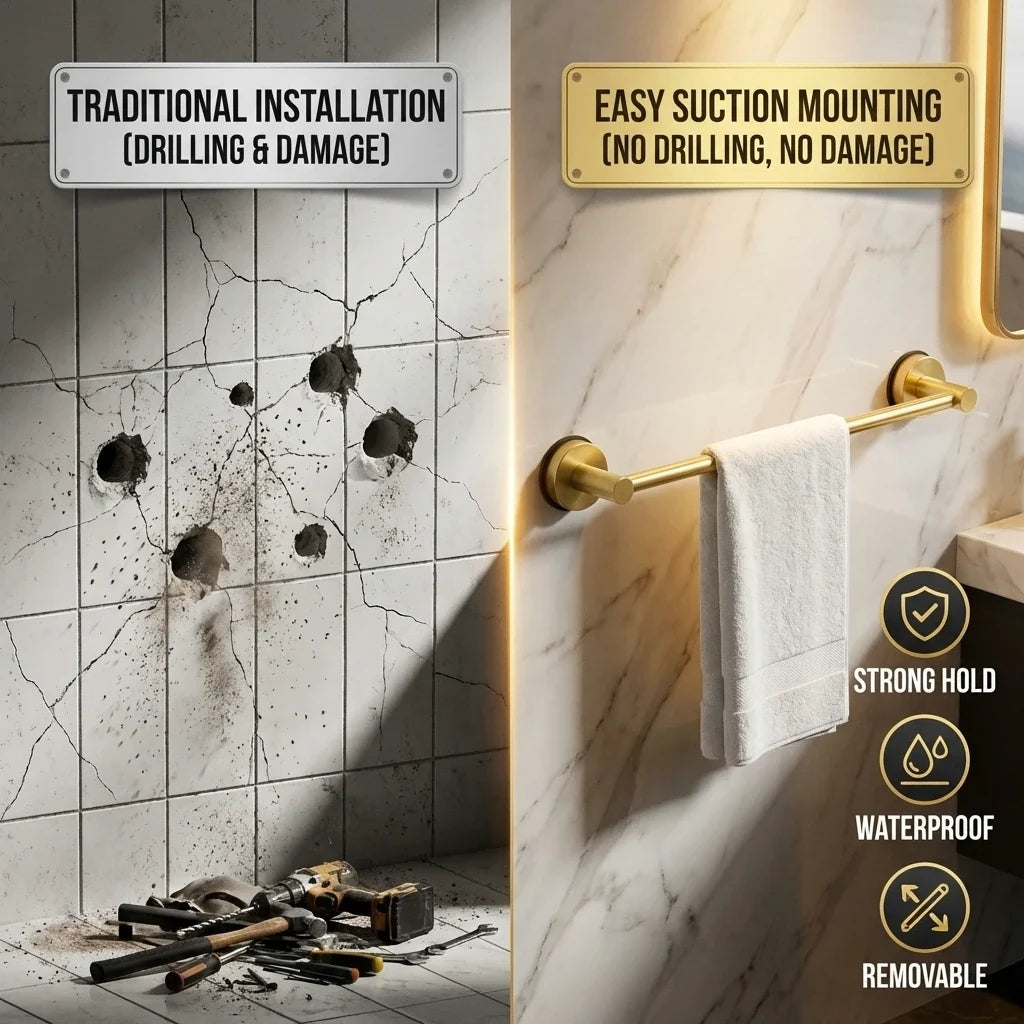 No-Drill Bathroom Towel Bar