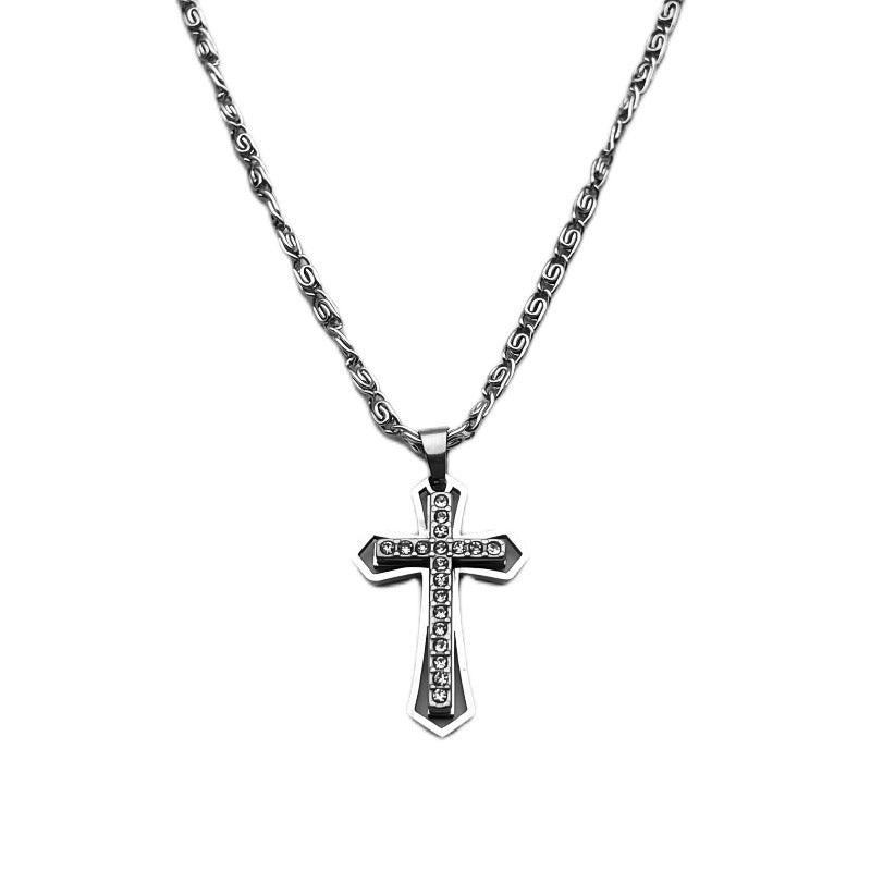 Men's Iced Out Crystal Cross Pendant Necklace | Stainless Steel Gold & Silver Plated Hip-Hop Cross Jewelry with Unique S-Chain