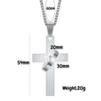 Men's 304 Stainless Steel Cross Pendant Necklace with Ring Accent | Engraved Lord's Prayer Christian Jewelry with Cable Chain