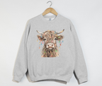 Highland Cow With Christmas Light Print - Sweatshirt