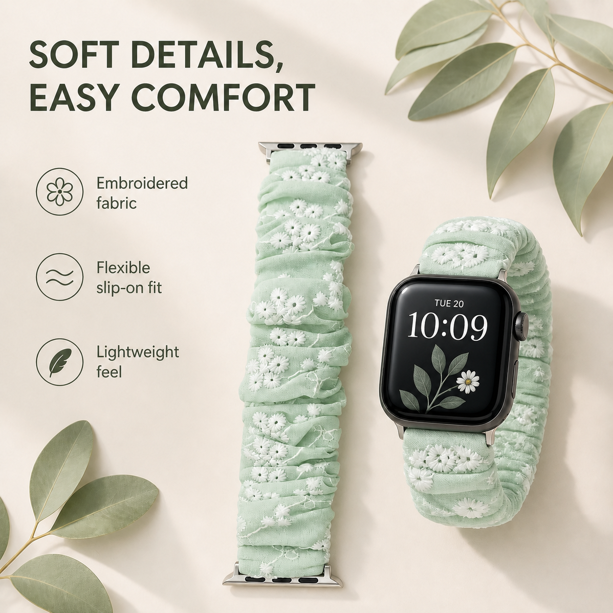 Embroidered Scrunchie Apple Watch Band