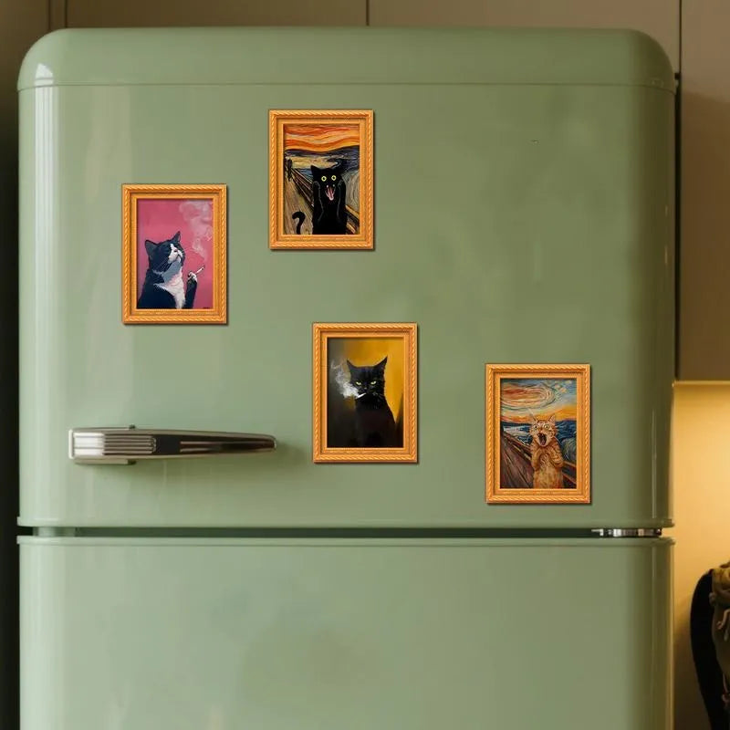 🔥Aimant de réfrigérateur chat drôle - Cadre d'art vintage