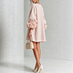 Women’s Floral Cuff Linen Mini Dress – Loose Fit
