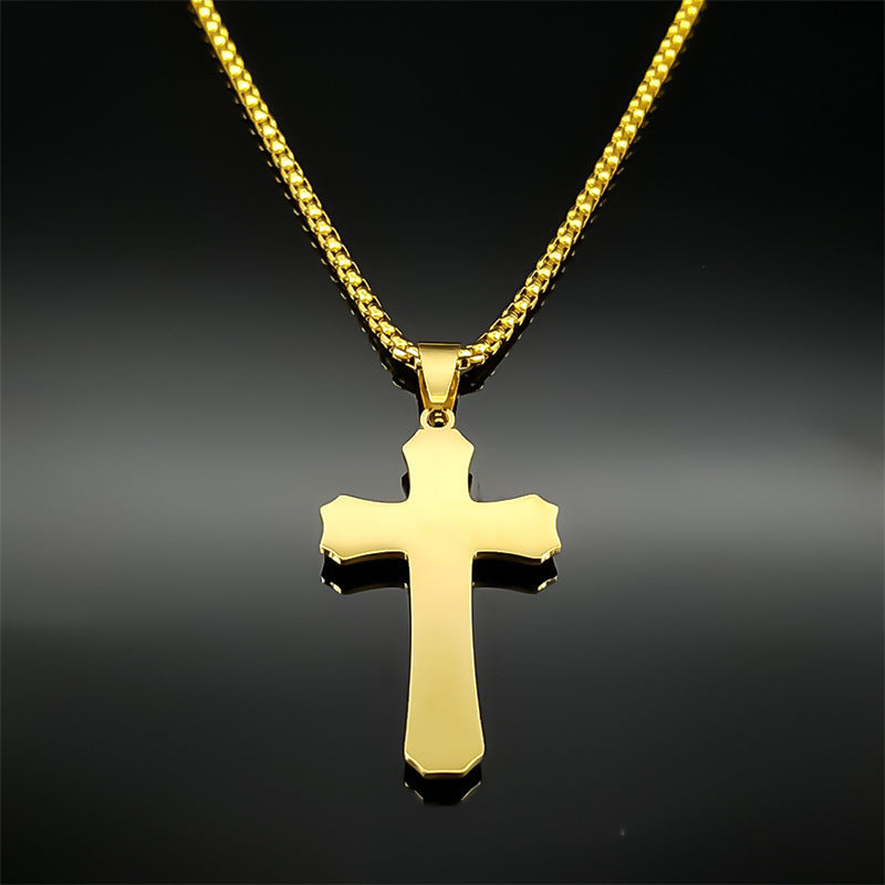 Men's 3-Layer Stainless Steel Cross Pendant Necklace | Modern Layered Hip-Hop Streetwear Jewelry with 24" Chain