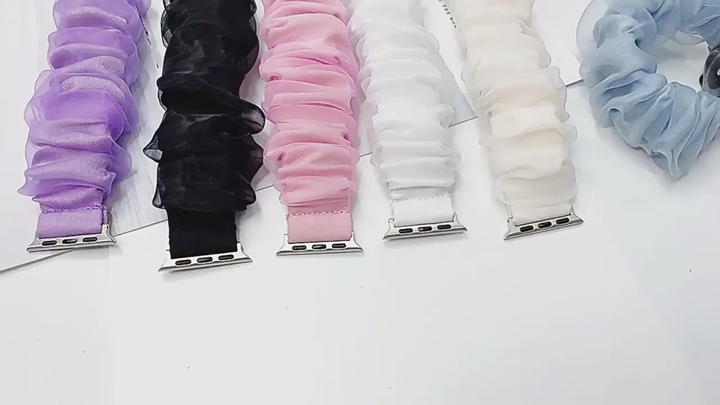 Double Layer Organza Scrunchie Apple Watch Band – Soft Stretchy Fabric Strap