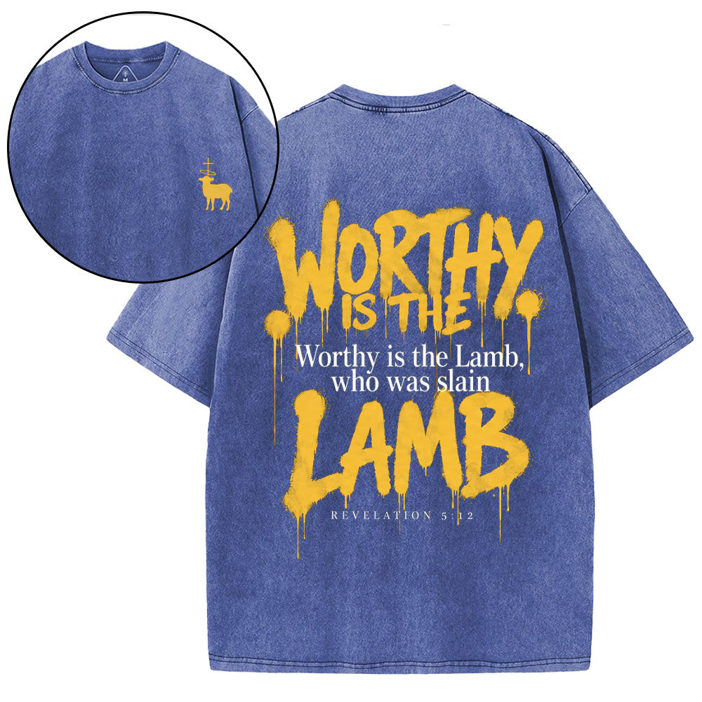 Worthy Is The Lamb Christian Washed T-Shirt